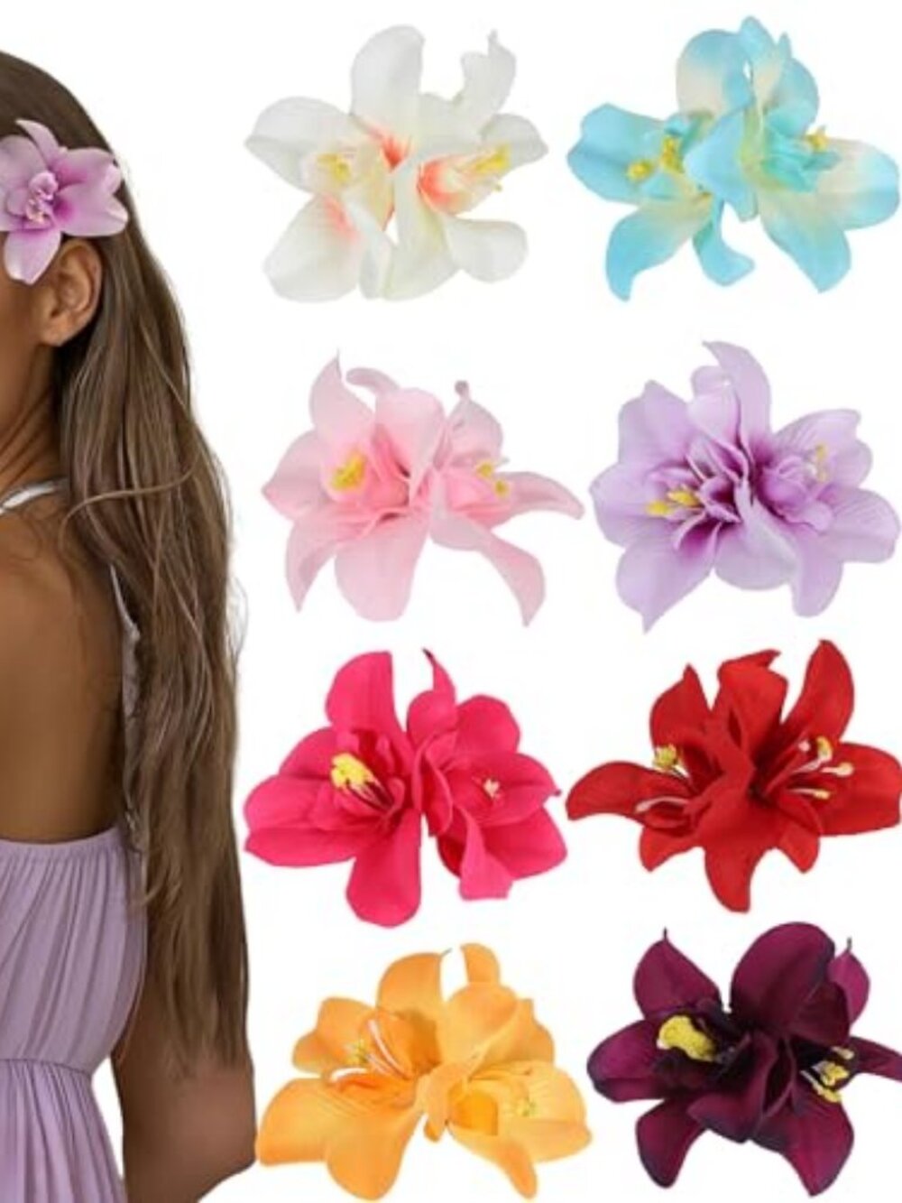 8pcs Hawaiian Flower Hair Clips, Bohemian Orchid Hairpin